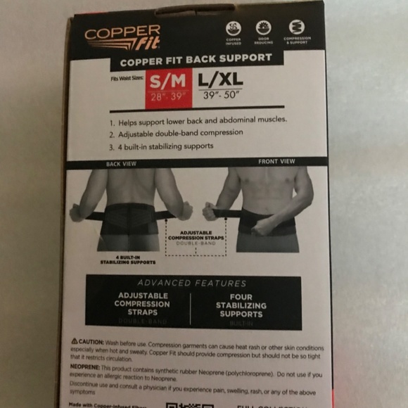 Copper Fit Back Pro Copper Infused Unisex Size S/M 28”-39” Back Belt - Picture 7 of 14